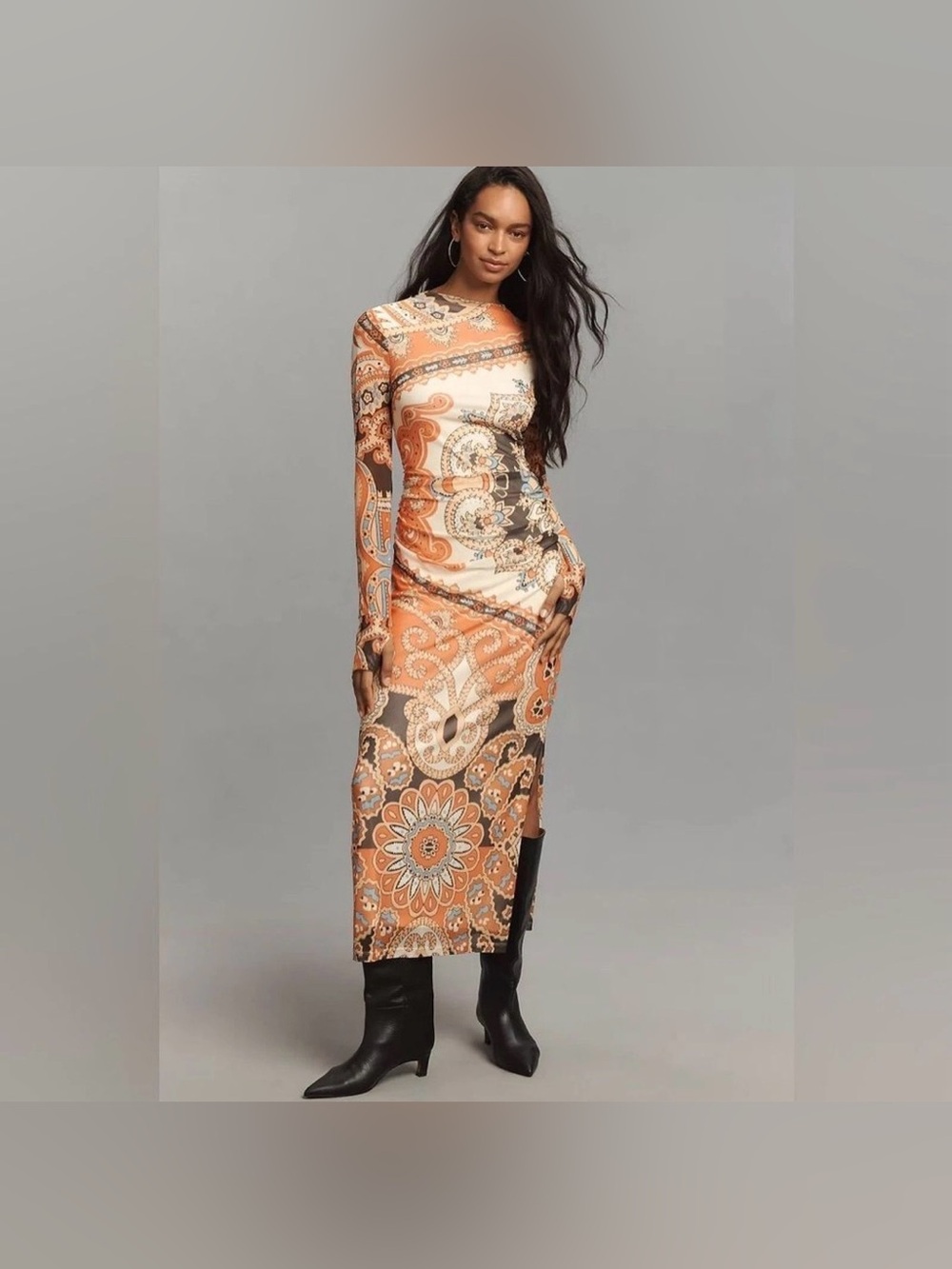 Farm Rio‎ Orange Maxi Mesh Dress Paisley Geometric Pattern Small